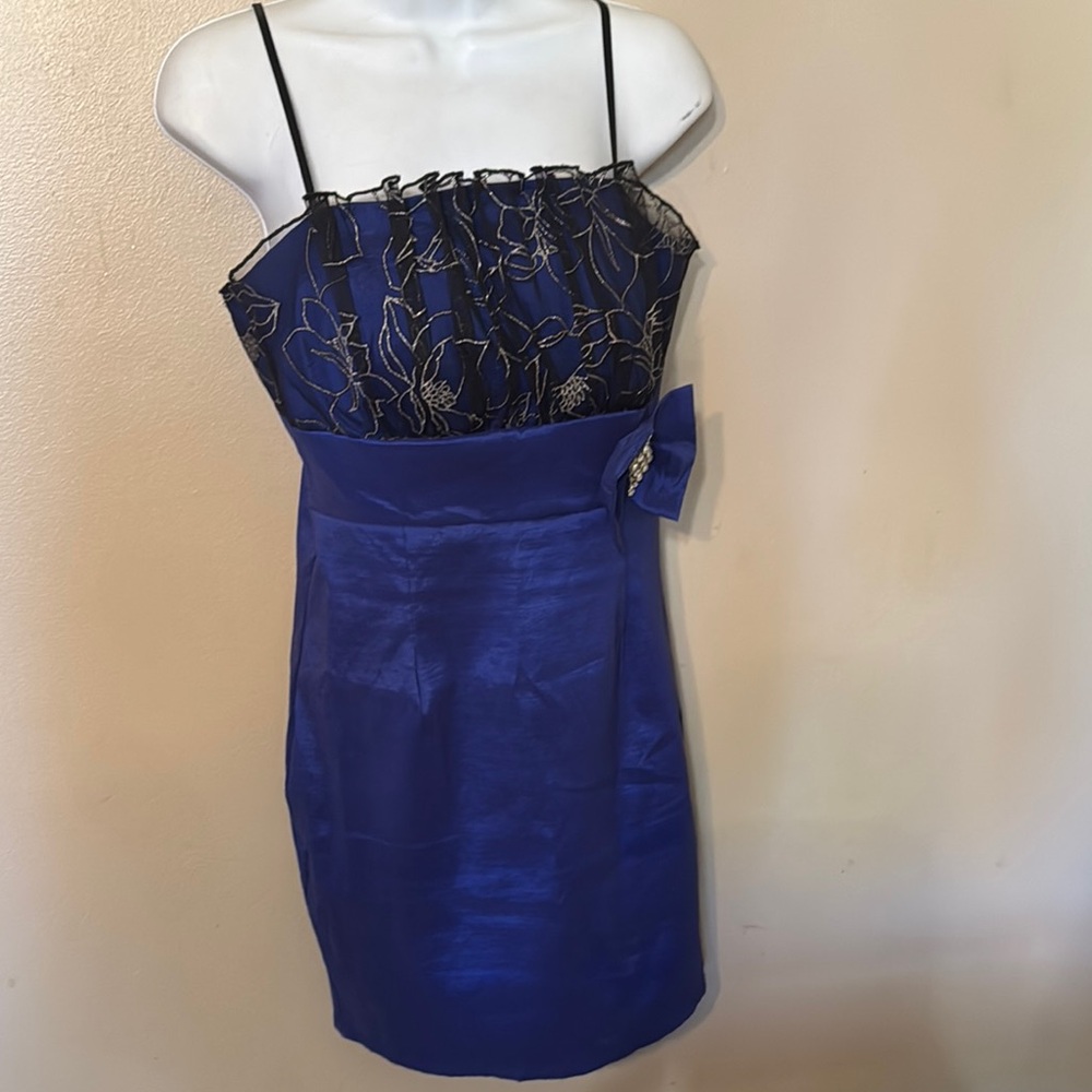Womens Solar Blue and Black Sheath Cocktail Mini Dress size Xl